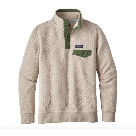 Patagonia Women's Organic Cotton Quilt Snap-T Pullover Birch White / Green Small - Picture 1 of 7